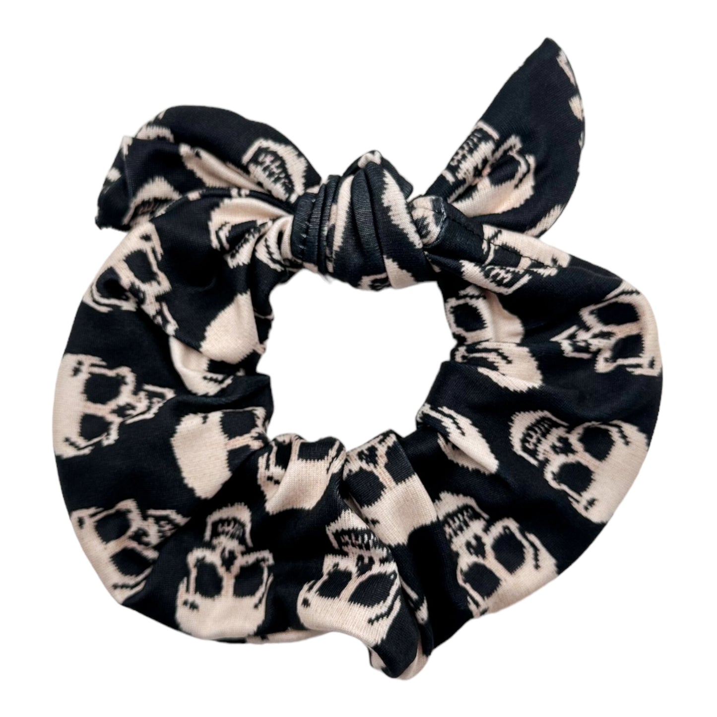 BLACK - KNIT SKULLS - BOW SCRUNCHIE