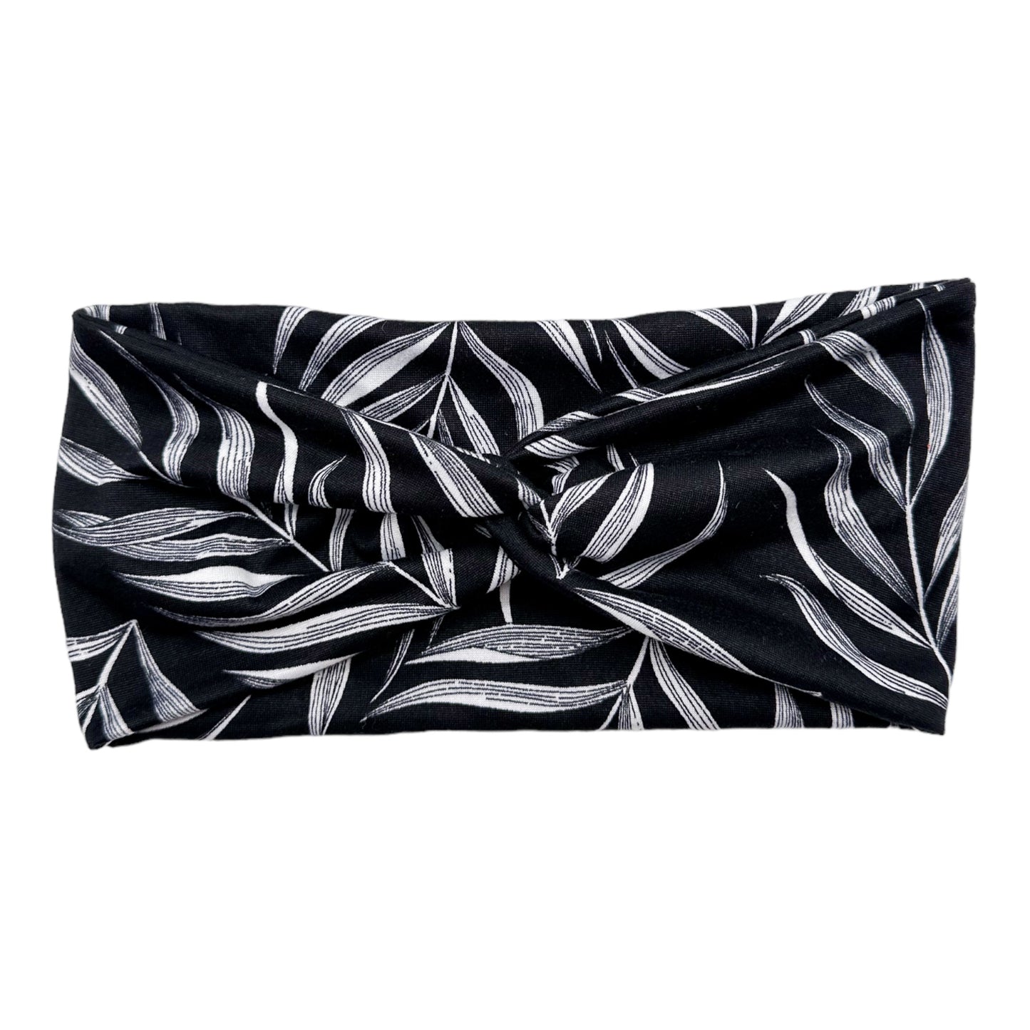 BLACK W/ WHITE PALM LEAVES - FRONT KNOT