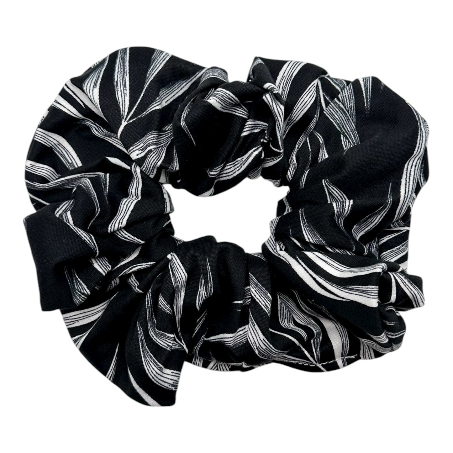 BLACK W/ WHITE PALM LEAVES - OVERSIZED SCRUNCHIE