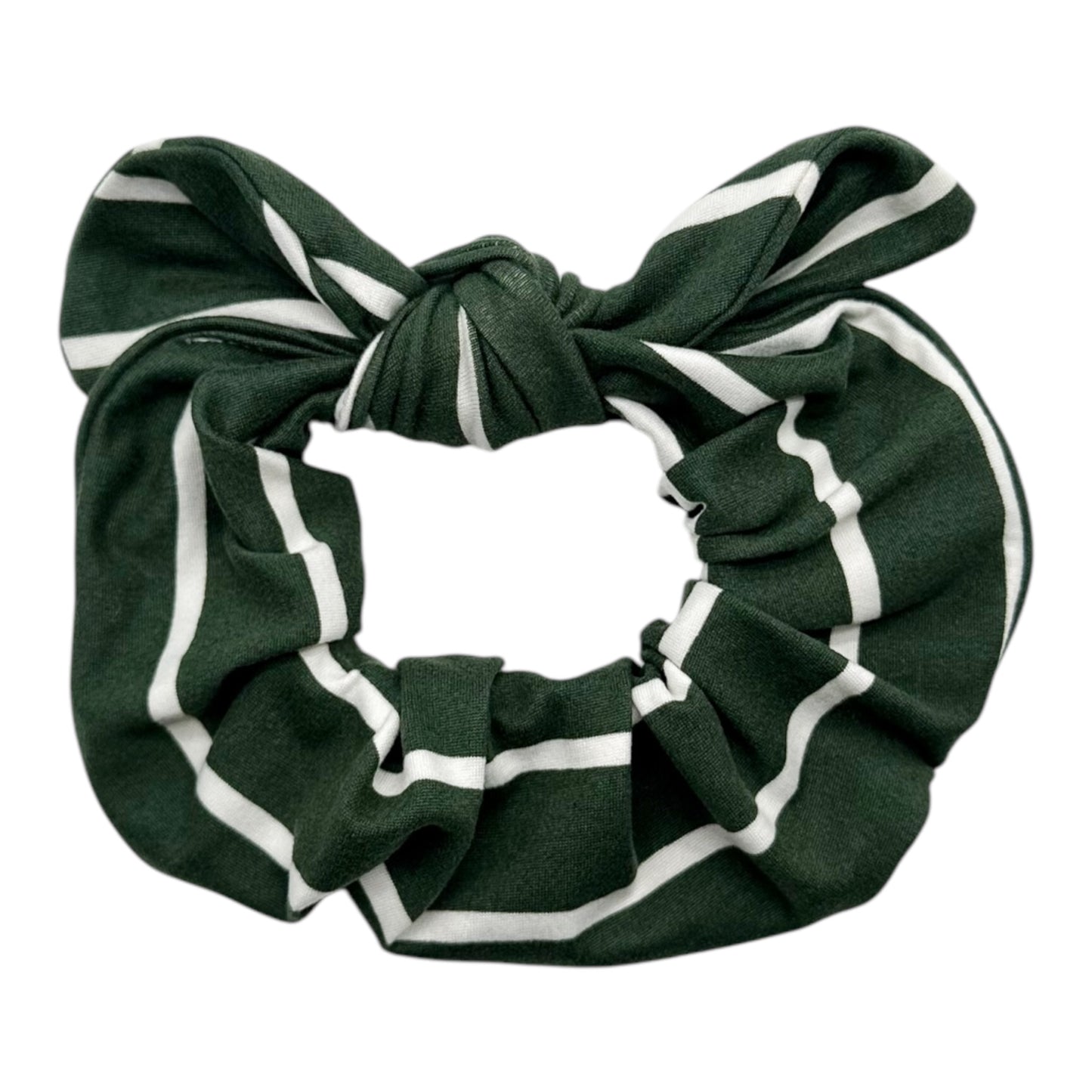 ARMY GREEN W/ WHT STRIPE - BOW SCRUNCHIE