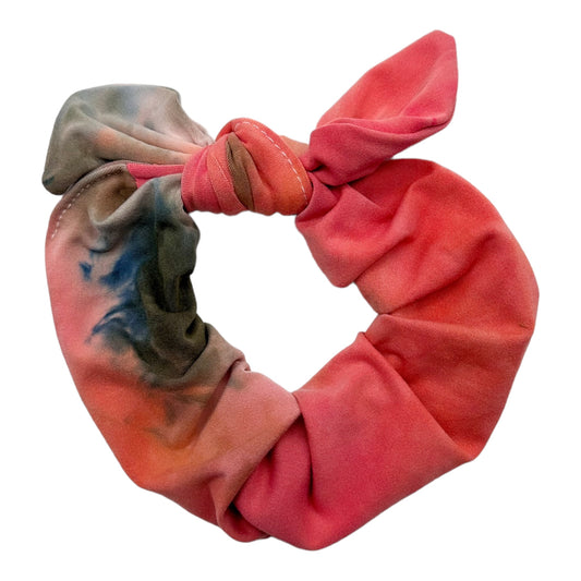 PINK / PEACH / OLIVE GREEN TIE-DYE - BOW SCRUNCHIE