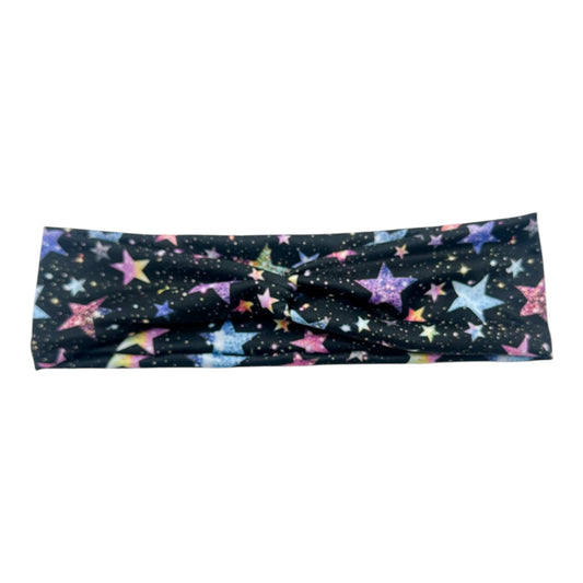 RAINBOW SPARKLE STARS ON BLACK - TINY KNOT