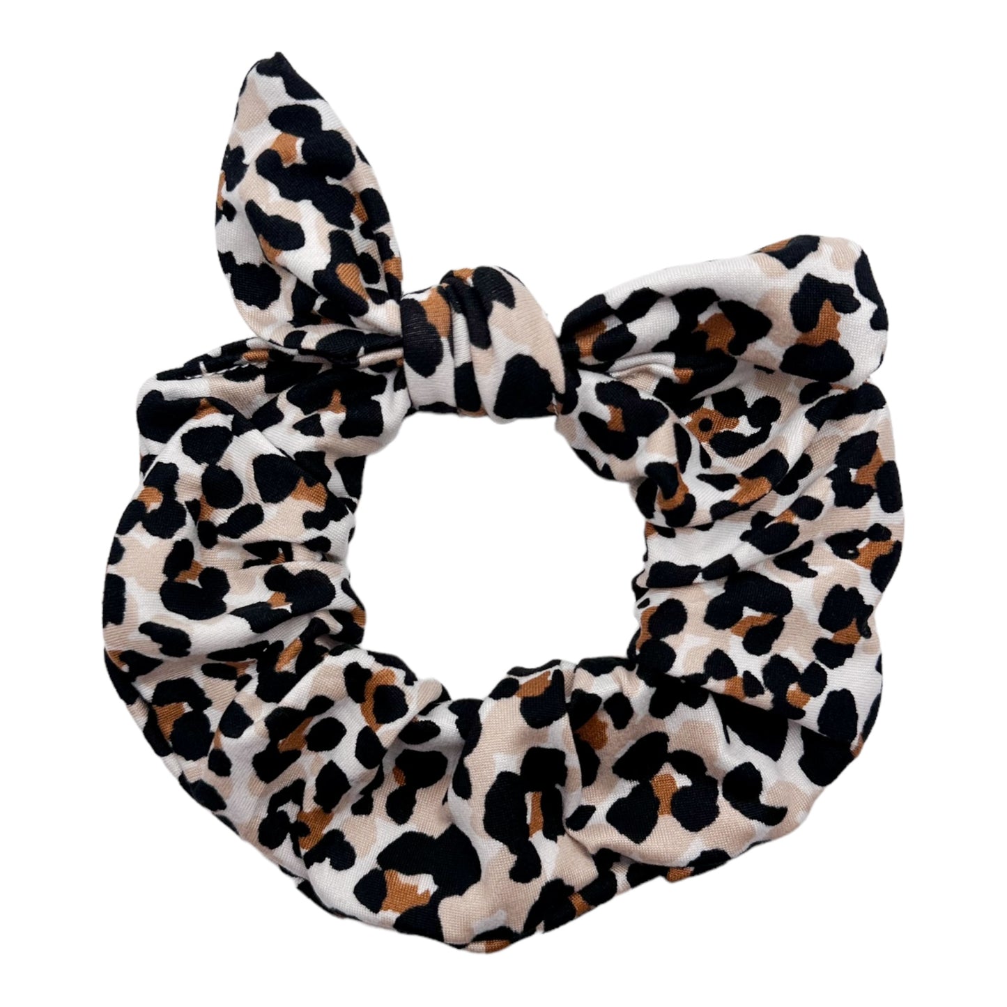 BEIGE & WHITE ANIMAL PRINT- BOW SCRUNCHIE