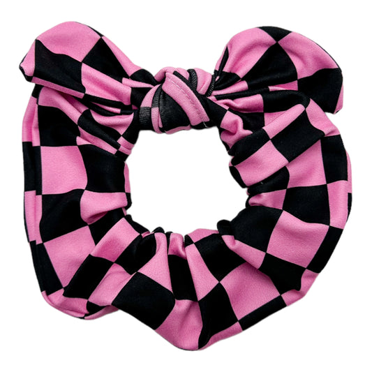 BLACK & PINK CHECKERS - BOW SCRUNCHIE
