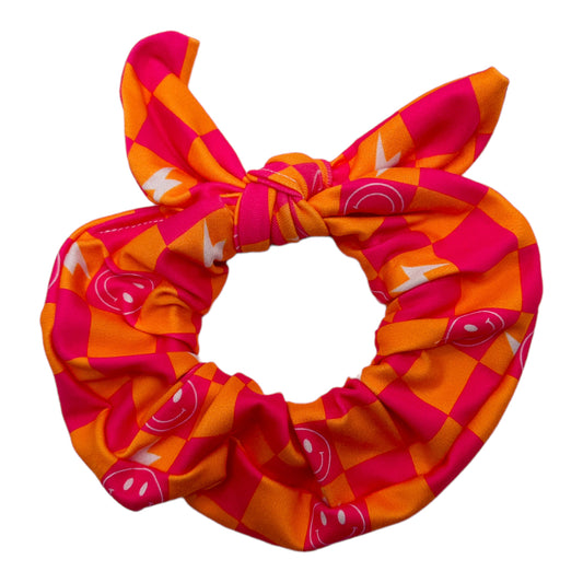 ORANGE & PINK CHECKERS - BOW SCRUNCHIE