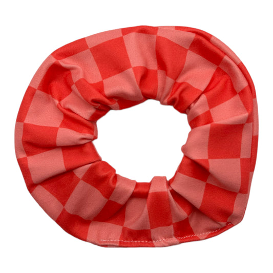 CORAL RED & PINK CHECKERS - SCRUNCHIE