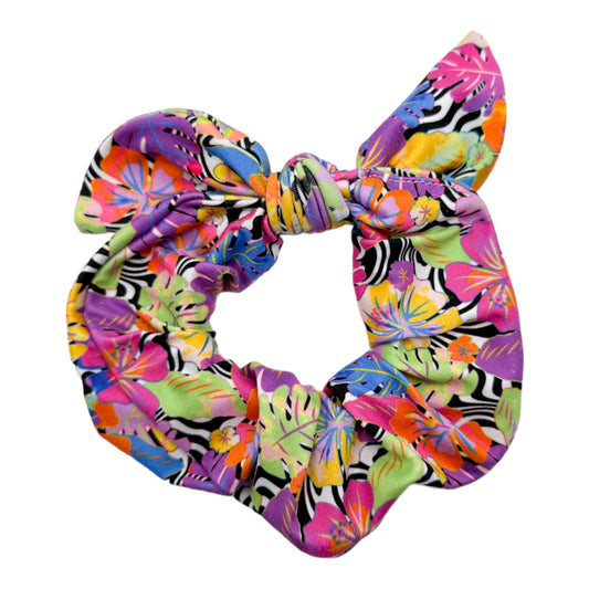 BRIGHT TROPICAL FLOWERS - BOW SCRUNCHIE