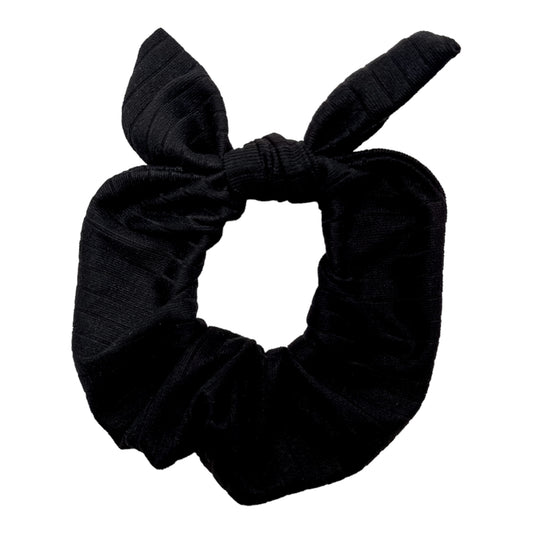 RIBBED - BLACK - BOW SCRUNCHIE