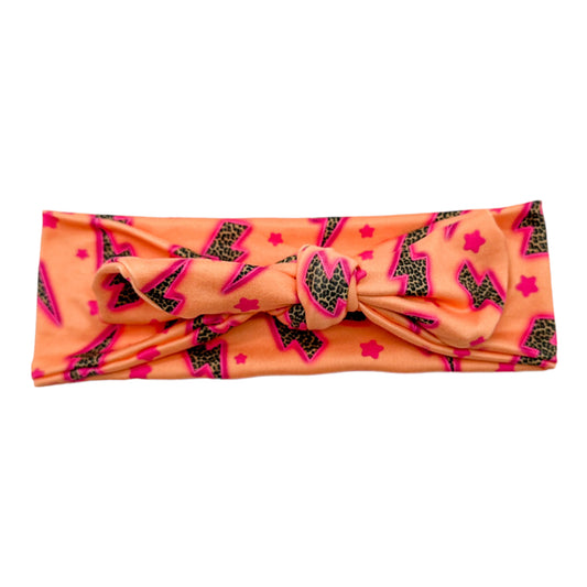 LEOPARD LIGHTNING BOLTS ON CORAL - TIE
