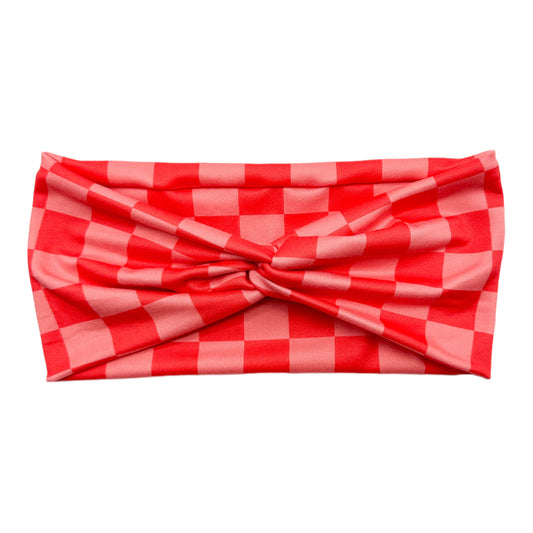 CORAL RED & PINK CHECKERS - FRONT KNOT