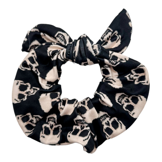 BLACK - KNIT SKULLS - BOW SCRUNCHIE