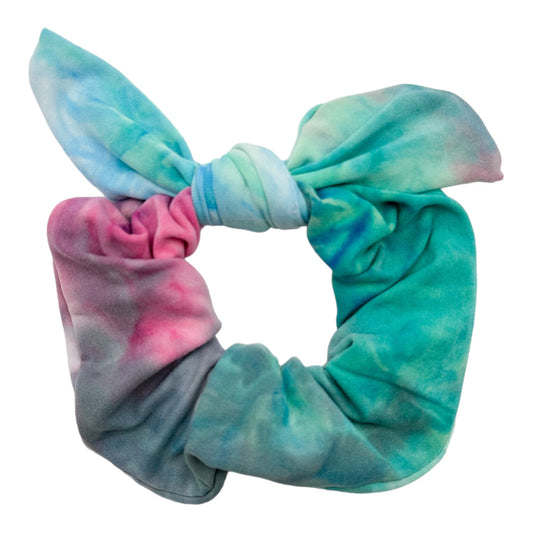 TEAL/PINK/GRAY TIE-DYE - BOW SCRUNCHIE