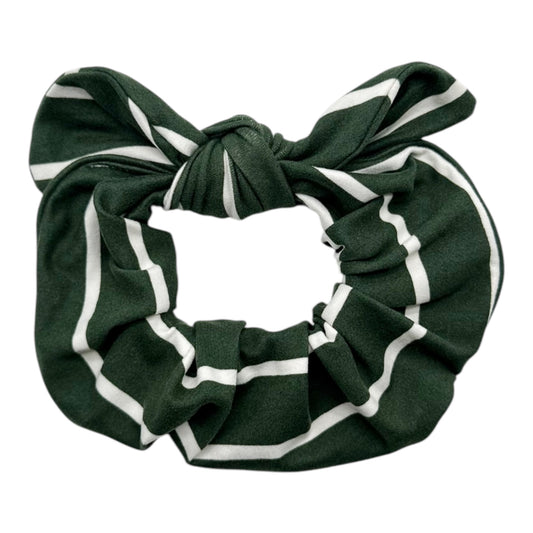 ARMY GREEN W/ WHT STRIPE - BOW SCRUNCHIE