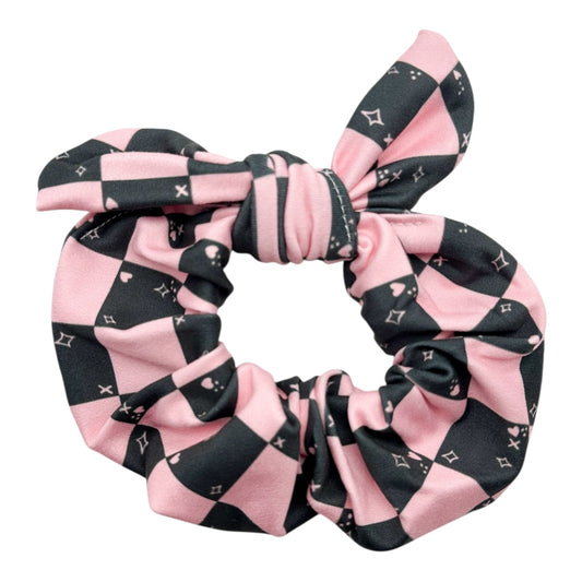 BLUSH/BLACK CHECKERED - BOW SCRUNCHIE