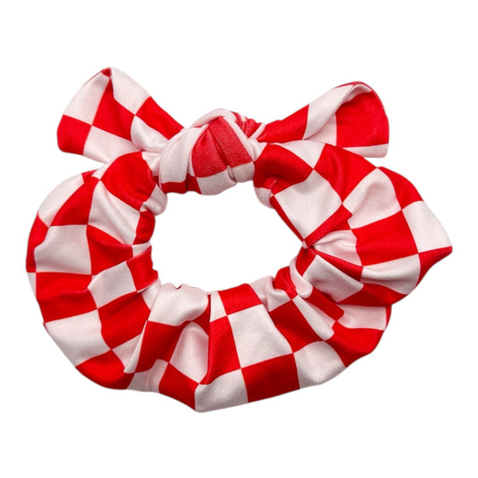 RED & WHITE CHECKERED - BOW SCRUNCHIE