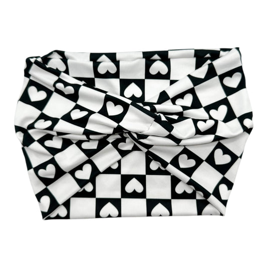 BLACK & WHITE CHECKERED HEARTS - THICK KNOT