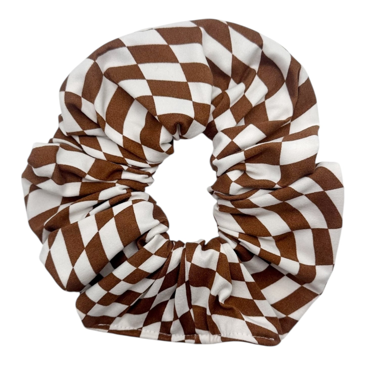 BROWN & WHITE GROOVY CHECKERS - OVERSIZED SCRUNCHIE