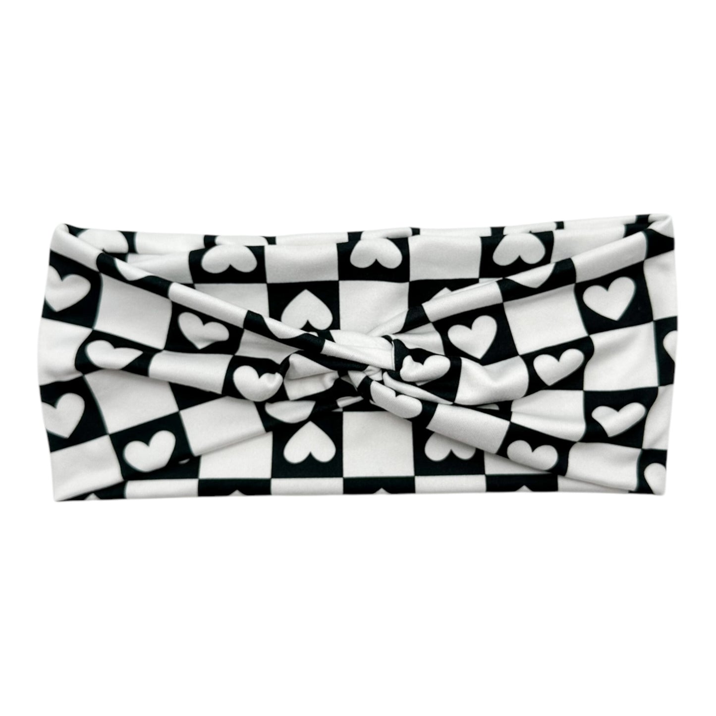 BLACK & WHITE CHECKERED HEARTS - FRONT KNOT