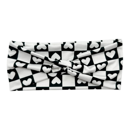 BLACK & WHITE CHECKERED HEARTS - MNI FRONT KNOT