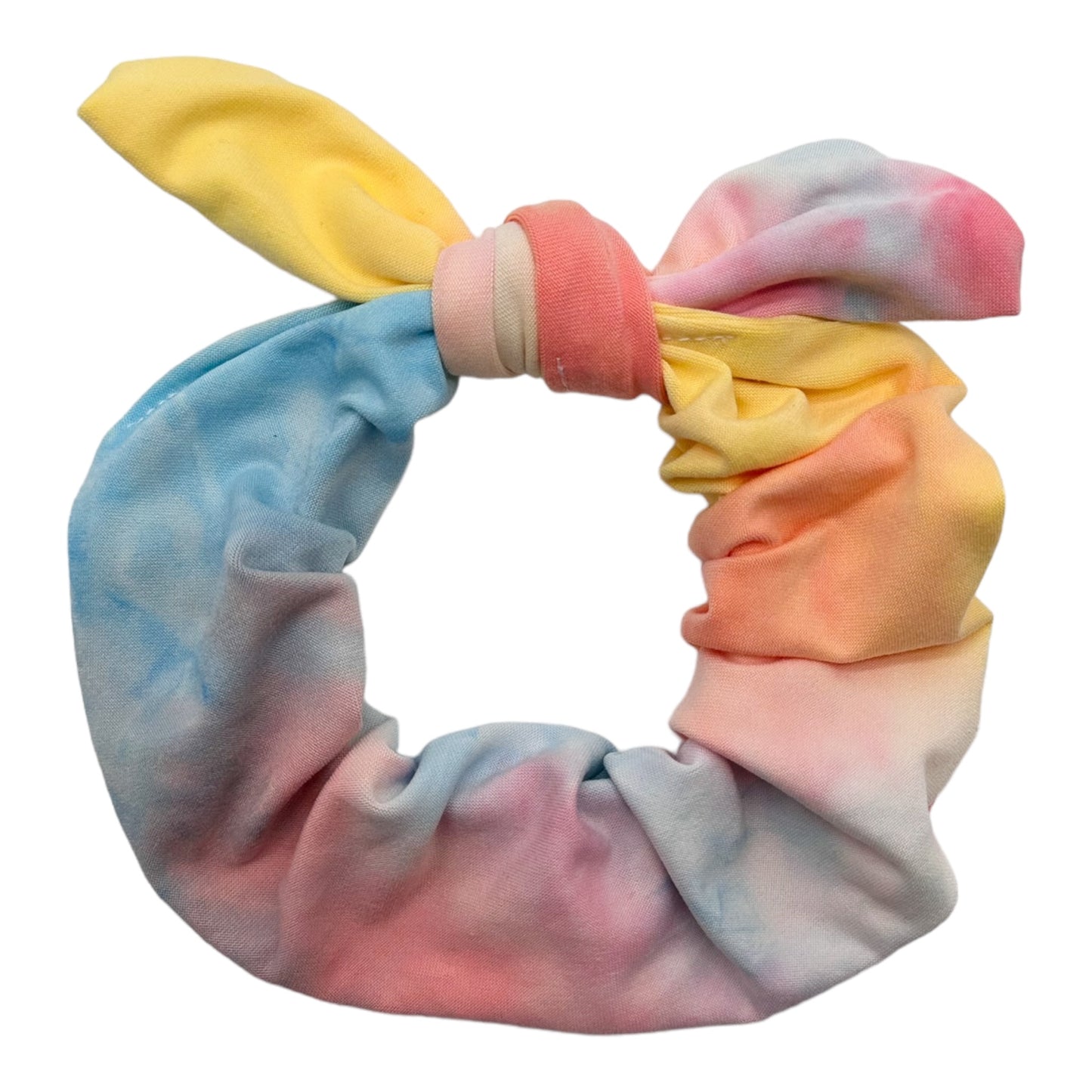 LIGHT PINK/YELLOW/BLUE TIE-DYE - BOW SCRUNCHIE