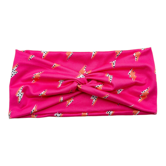 CORAL & DASH LIGHTNING BOLTS ON PINK - FRONT KNOT