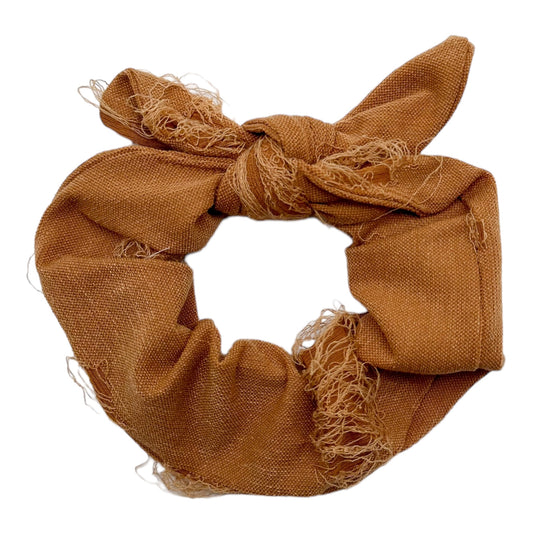 TAN - DISTRESSED - BOW SCRUNCHIE