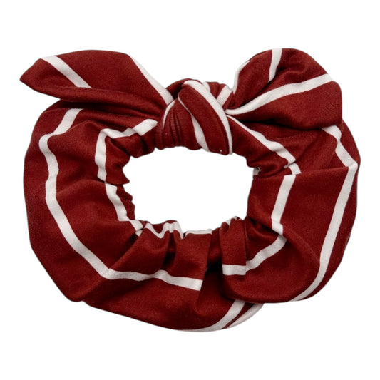 MAROON W/ WHITE STRIPES  - BOW SCRUNCHIE