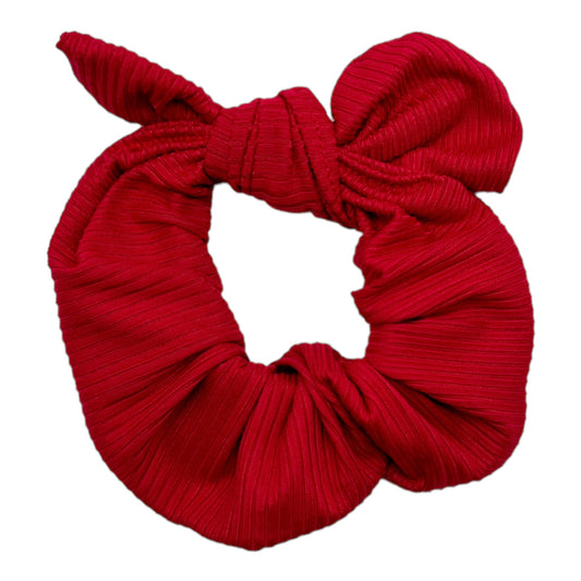 RED - SMALL RIBBED - BOW SCRUNCHIE