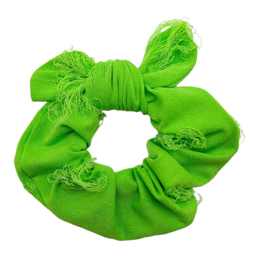 HIGHLIGHTER GREEN - DISTRESSED - BOW SCRUNCHIE