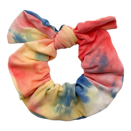 YELLOW/BLUE/CORAL TIE-DYE - BOW SCRUNCHIE