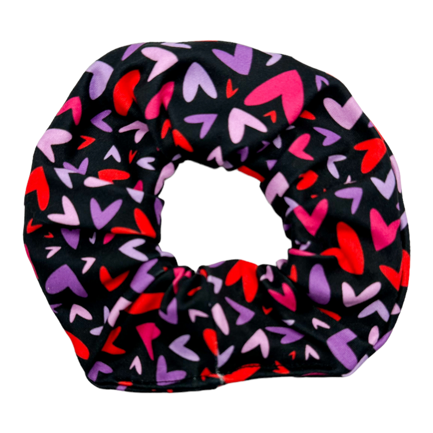 BLACK WITH MULTI COLOR HEARTS - SCRUNCHIE