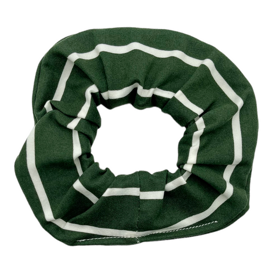 ARMY GREEN W/ WHT STRIPE - REGULAR SCRUNCHIE