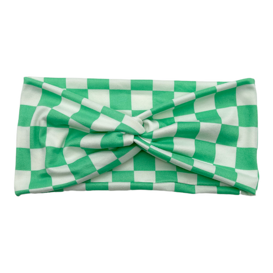 SPEARMINT & WHITE CHECKERS - FRONT KNOT